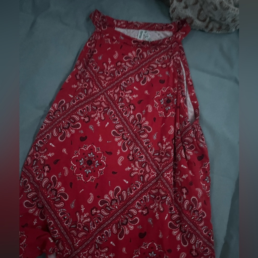 a red bandanna design tank top
